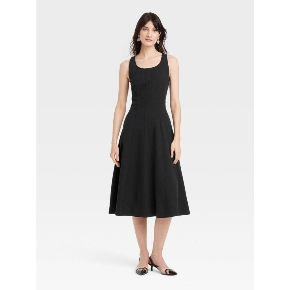 A New Day Black Fit & Flare Midi Dress NWT Size 8